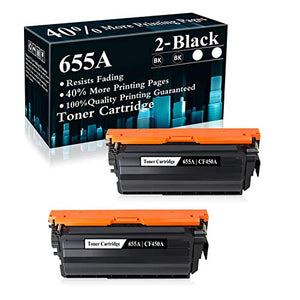 2 Black 655A | CF450A Toner Cartridge Replacement for HP Color Laserjet Enterprise M652n M652dn M653dn M653x M653dh MFP M681dh MFP M681f MFP M681f MFP M681z MFP M682z Printer,Sold by TopInk