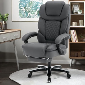 Comermax Ergonomic Reclining Office Chair with Lumbar Support & Footrest - Grey, 400lbs