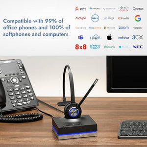 Leitner LH570 2-in-1 Wireless Headset - 5-Year Warranty - UltraRange up to 350 FT - DECT Wireless Headset for Office Phones and PC