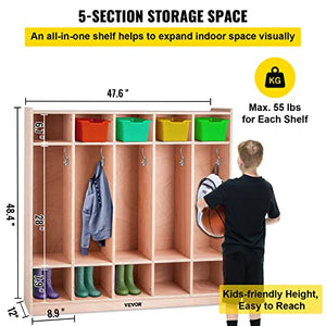 Happybuy 5-Section Classroom Coat Locker with Cubbies and Casters
