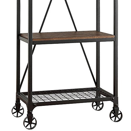 ModHaus Living Modern Industrial Rustic Riveted Black Metal & Wood Bookcase Shelf with Decorative Wheels - Includes (R) Pen
