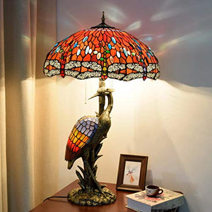 Xiaochen Tiffany Style Antique Red Dragonfly Glass Desk Lamp 20