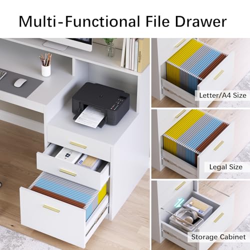 YOMILUVE Executive Computer Desk with Storage Shelves & File Drawer