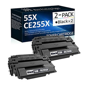 Compatible 2 Pack Black 55X | CE255X High Yield Toner Cartridge Replacement for HP Laserjet P3015 P3015x MFP M521dn;Enterprise 500 MFP M525dn M525;Flow MFP M525c Printer Toner,Sold by CalciuInk.