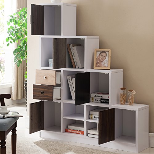 ioHOMES Catrina Modern Stairway Bookshelf, White