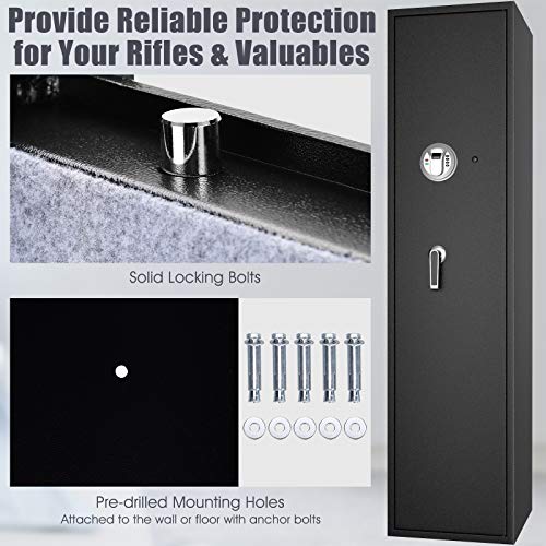 Goplus Rifle Gun Safe, Large Long Gun Safe w/Separate Pistol Lock Box, 5-Gun Safe Box w/ Digital Keypad & Emergency Keys, Electronic Gun Security Cabinet for Home (Biometric Fingerprint Recognition)
