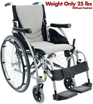 Karman Healthcare S-Ergo 125 Ergonomic Wheelchair, 18" Seat Width, Silver Frame with Free Black Medical Utility Bag