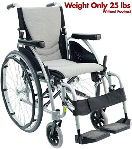 Karman Healthcare S-Ergo 125 Ergonomic Wheelchair, 16" Seat Width, Silver Frame, Navy Blue Medical Utility Bag