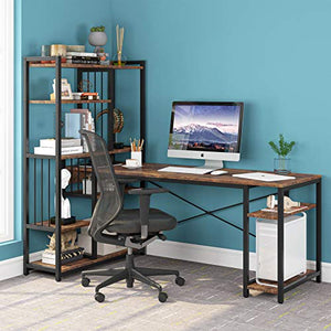 Tribesigns 67 Inches Large Computer Desk with Storage Shelves, Office Desk Writing Table Workstation with Hutch Bookshelf, L Shaped Desk for Home Office,Rustic