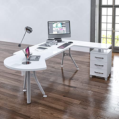 Casa Mare 71" Executive Home Office Suite | Made of Solid Wood | 3-Piece Set Including Long L Shaped Desk with Drawers, Coffee Table and Large Storage Cabinet | Modern Business Furniture | White