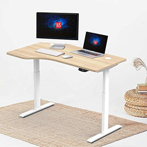 Hi5 L-Shaped (55"x33") Electric Height Adjustable Left Handed Standing Desk for Home Office Workstation (White Frame, Oak Top)
