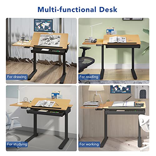FLEXISPOT Comhar Electric Adjustable Drafting Table, Standing Desk with Storage Drawers, 47.2" W x 23.6" D, Angle Height Adjustable - Craft Artist Table