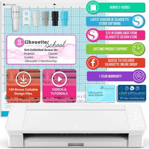 Silhouette White Cameo 4 Bluetooth Business Bundle with Vinyl, Software, Tools and More