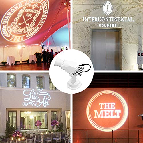 15W LED Custom Image GOBO Logo Projector Light with Manual Zoom&Focus Customized Gobos for Indoor Use Company Hotel Restaurant Advertising Signs, White