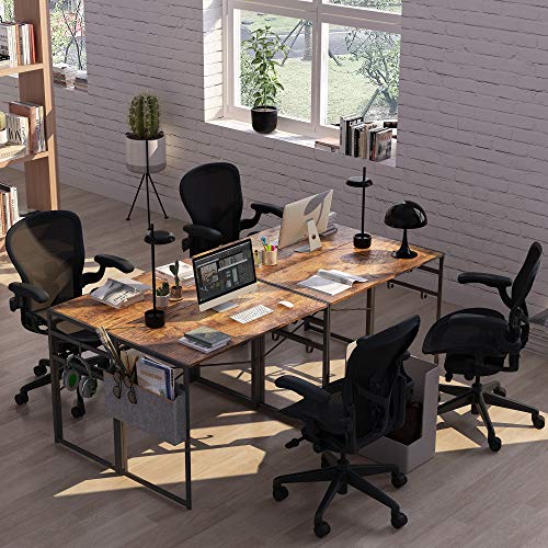 JSB 39.37" Folding Computer Desk with Storage Bag and Hook, Writing Desk Modern Industrial Work Table Laptop Desk for Home Office (39.37” x 19.69” x 29.53”, Rustic Brown)