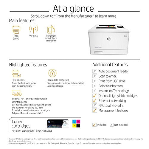 HP LaserJet Pro M452nw Wireless Color Laser Printer with Built-in Ethernet (CF388A) (Renewed)