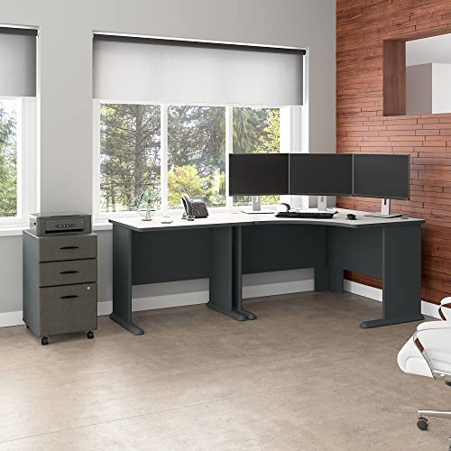 Bush Business Furniture Series A 48W Corner Desk with Return and Mobile File Cabinet in Slate/White Spectrum