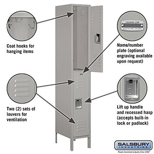 Salsbury Industries Assembled 2-Tier Standard Metal Locker with One Wide Storage Unit, 6-Feet High by 18-Inch Deep, Gray