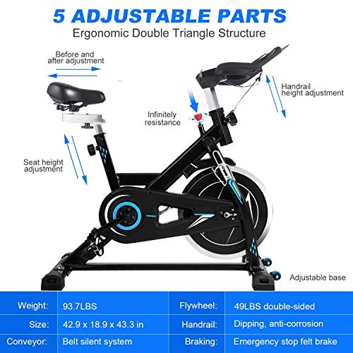 FUNMILY Indoor Cycling Bike - Stationary Exercise Bikes with LCD Monitor, Adjustable Resistance, Pad/Phone Holder, Heart Rate, Quiet for Home/ Office Workout (Black)