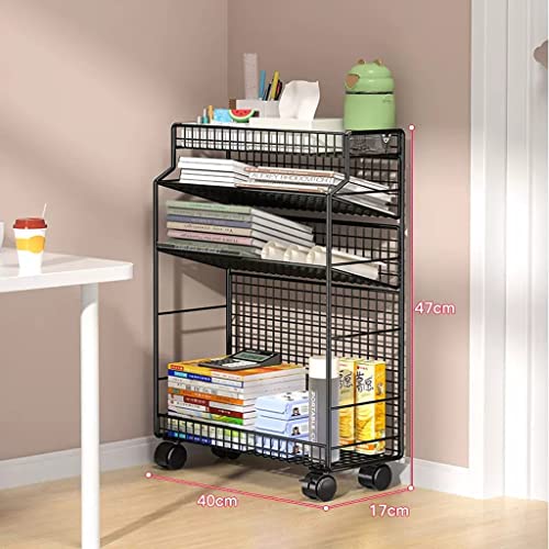 Desk-Side Small Bookshelf with Wheels (OneColor, 47 * 17 * 40cm)