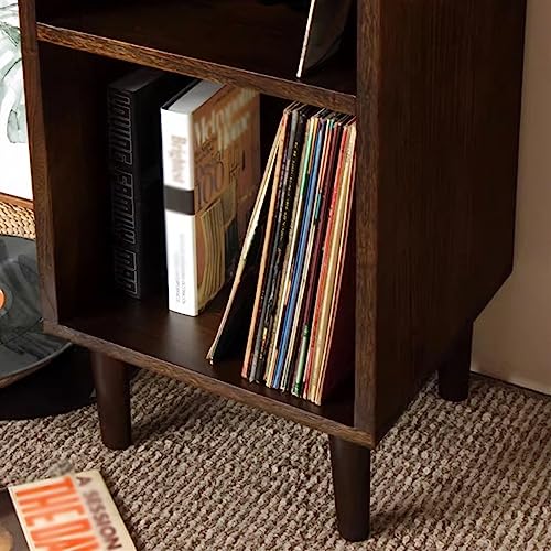 BinOxy 3-Tier Record Storage Shelf - Solid Wood Floor Standing CD Cabinet