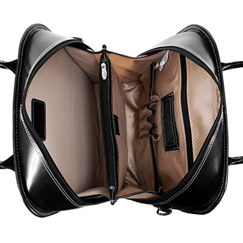 McKleinUSA W Series, LA Grange, Top Grain Cowhide Leather, 15" Leather Vertical Patented Detachable -Wheeled Ladies' Laptop Briefcase, Black (96495), 7.5 x 18 x 15 inches