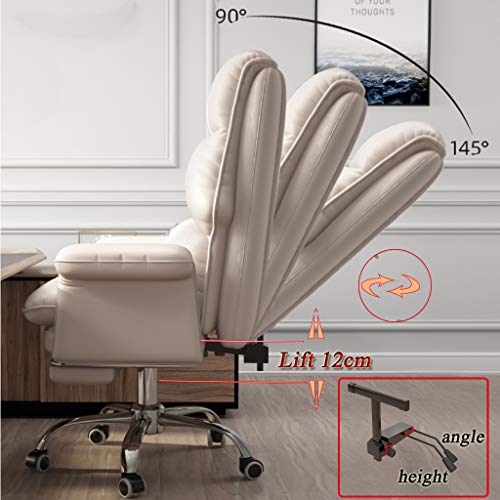 HQBL 360° Swivel Home Office Chair|Reclining and Adjustable Height PU Leather Executive Sofa Seat|with Retractable Footrest and Double Padding|for Study/Desk/Leisure