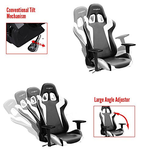DXRacer FH00/NW Black White Racing Bucket Seat Office Chair Gaming Ergonomic with Lumbar Support