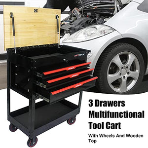 Generic 3 Drawers Multifunctional Tool Cart with Wheels and Wooden Top