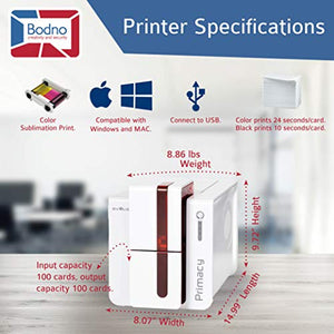 Evolis Primacy Dual Sided ID Card Printer & Complete Supplies Package with Bodno Bronze Edition ID Software
