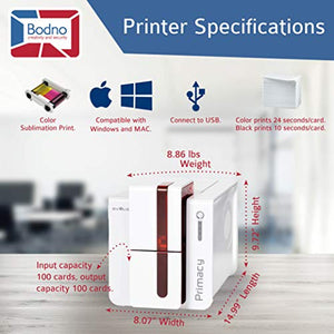 Evolis Primacy Dual Sided ID Card Printer & Complete Supplies Package with Bodno Silver Edition ID Software