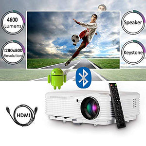 CAIWEI Bluetooth HD Projector Wireless Android OS LCD 200" Display 3900 Lumen WXGA LED Video Projector Home Cinema Movies Games, Compatible with HDMI USB RCA Audio VGA AV WiFi Multimedia Proyectors