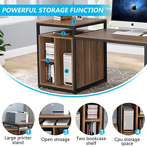 Tribesigns Large Computer Desk with Storage Shelf, 47 inch Home Office Desk with Printer Stand & 23 inch Bookcase, Writing PC Table with Space Saving Design,Dark Walnut