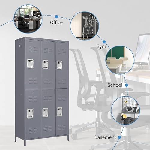 BIZOEIRON 3 Doors Metal Locker with Lock, 72" Steel Storage Cabinet - Grey