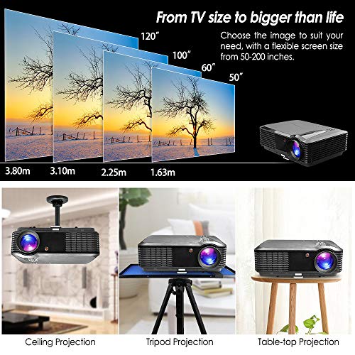 EUG LCD HD Video Projector - Wxga 4500 Lumen Support Full HD 1080P Red/Blue 3D MHL Compatible, LED Home Theater Cinema Projectors Built-in Speakers for Backyard Football Outdoor Movie Gaming Consoles