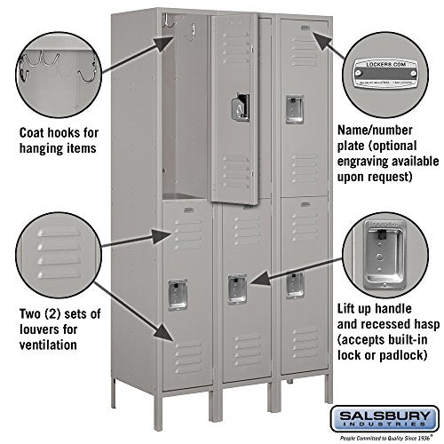 Salsbury Industries 52368GY-U Double Tier 45-Inch Wide 6-Feet High 18-Inch Deep Unassembled Extra Wide Standard Metal Locker, Gray