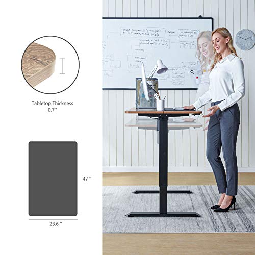 LINSY HOME Electric Standing Desk L Shaped, Height Adjustable Computer Desk Workstation for Home Office with Splice Board, Black Frame Walnut Top, LS260V5-A