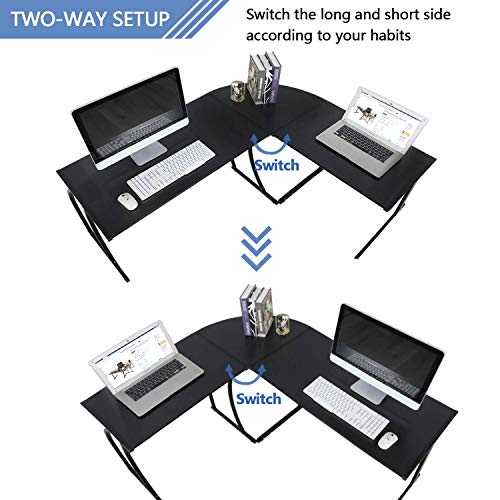 L-Shaped Desk Corner Table Computer Desk Laptop Study Writing Table Workstation for Home Office (Black)