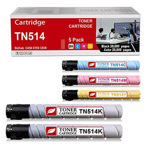 5-Pack (2BK+1C+1M+1Y) TN514 TN-514 Compatible TN514K TN514C TN514M TN514Y Toner Cartridge Replacement for Konica Minolta Bizhub C458 C658 C558 Printer Toner Cartridge.