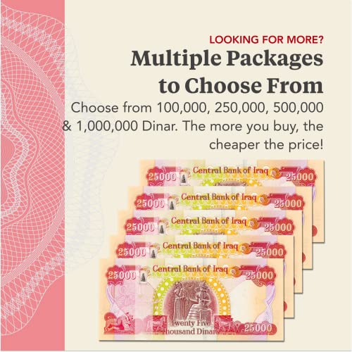 250,000 New Iraqi Dinar, IQD - 25,000 x 10 = 250,000 - Authentic Uncirculated 25K Iraq Dinars 1/4 Million