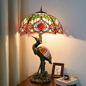 Xiaohu Tiffany Style Table Lamp 20" Rustic Male Large Lamp with Peach Glass Shade