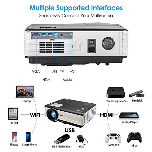 4200 Lumen LCD LED HD Home Theater Wireless Projector with Android Bluetooth, Support Full HD 1080P HDMI WiFi Airplay Smart Multimedia TV Proyector for Outdoor Indoor Movie Holiday Party Game Console