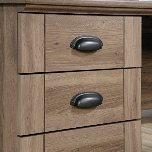 Sauder 417586 Harbor View Computer Desk, L: 66.14" x W: 66.14" x H: 30.28", Salt Oak finish