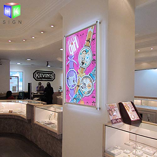 HKSIGN 24X36 Inch Ultra Thin Wall Mounted Acrylic led Light Box Store Sign Holders Crystal Poster Frame Advertising Display
