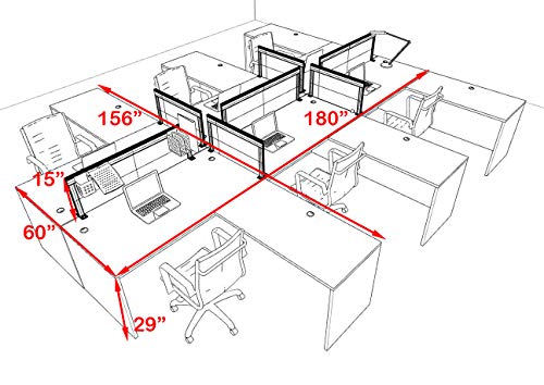 UTM Furniture Modern Aluminum Office Workstation Desk Set - 6 Person L Shape Organizer Divider OT-SUL-FPS35