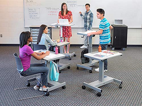 Offex Height Adjustable Student Sit Stand Desk with Crank Handle and Pencil, Water Bottle Holder - Light Gray/Medium Gray, Perfect for School, Classroom and Office