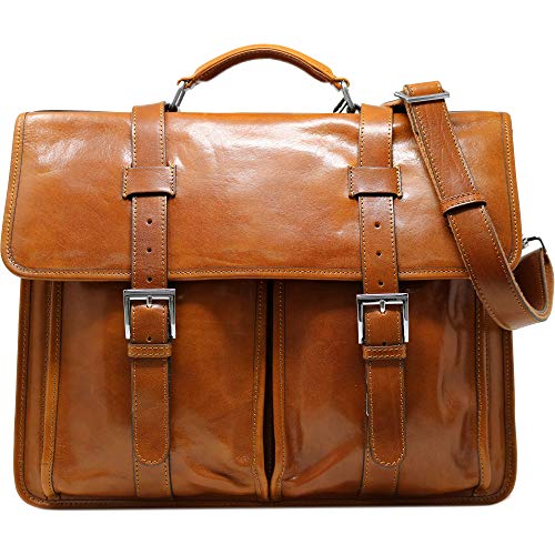 Floto Firenze Leather Buckle Strap Briefcase Bag - 2 Gusset … (Olive Honey Brown)