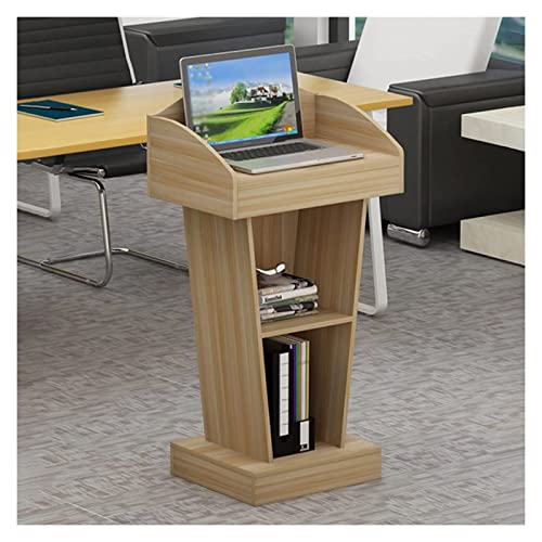 DARZYS Wood Podium Stand with 2 Tier Storage - Natural Color