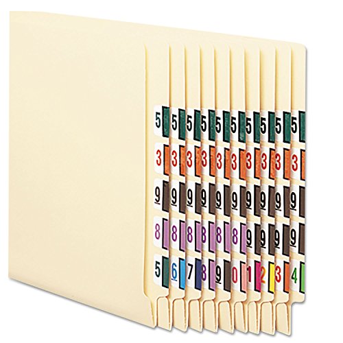 Smead 67380 Single Digit End Tab Labels Color 0-9 Assortment 500/Roll 5000 Labels/Box
