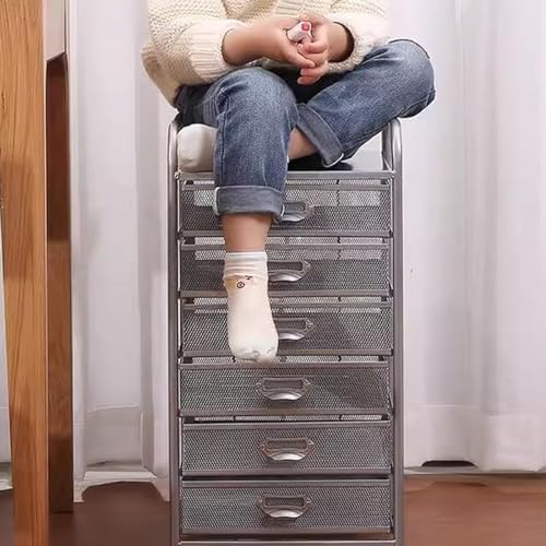 SaiFfe Rolling File Cabinet with Drawers, Rolling Storage Cart - Silver, 6 Drawers